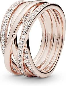 Pandora Sparkling & Polished Lines Entwined Ring - Rose Gold Ring for Women - Chic Cocktail Ring - Gift for Her - 14k Rose Gold-Plated Rose with Cubic Zirconia - Size 8.5 Pandora Rose, Aquamarine Engagement Ring, Pandora Rings, Diamond Pendant Necklace, Pandora Jewelry, Dandy, Gold Gold, Modern Jewelry, Womens Jewelry Rings