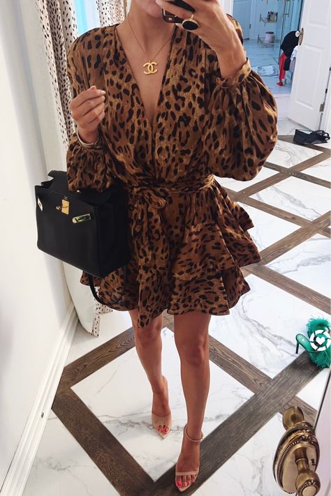 Leopard Print Dress Outfit, Leopard Dress Outfit, Fall Date Night Outfit, Emily Ann Gemma, Cute Mini Dresses, Fall Date Night, Dresses For Fall, Emily Ann, Fall Fashion Coats