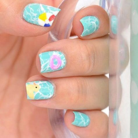 Swimming Pool Summer Nail Art Ideas that Will Cheer You Up ★ See more: http://glaminati.com/summer-nail-art-ideas/ Pool Nail Art, Pool Party Nails, Party Nail Design, Summer Nail Art Ideas, Pool Nails, Summer Time Nails, Easy Nail Designs Summer, Aqua Nails, Tropical Nails