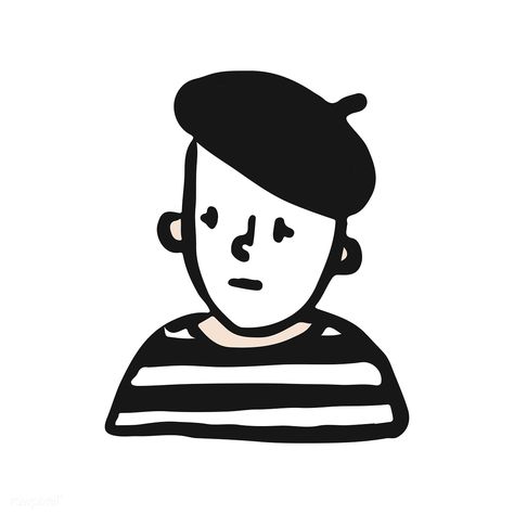 Sad French mime doodle illustration | premium image by rawpixel.com Mime Drawing, Beret Illustration, Mime Illustration, Ballet Mime, Mime Aesthetic, French Mime, Mime Face, Mr Mime, Mime Artist