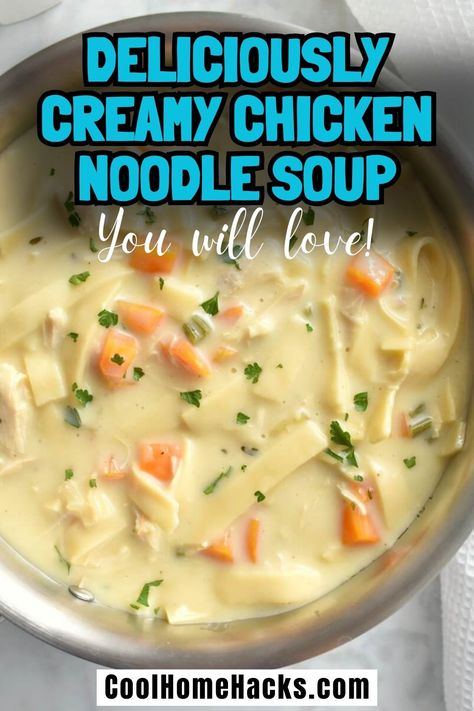 Cozy Up with this Creamy Chicken Noodle Soup and You Won’t Regret It – Cool Home Hacks Chicken Noodle Soup Thick Noodles, Chicken Noodle Soup Frozen Noodles, Easy Creamy Chicken Noodle Soup Crock Pot, Creamy Chicken Noodle Soup Made With Cream Of Chicken Soup, Chicken Noodle Soup Frozen Egg Noodles, Chicken Soup With Ditalini Pasta, How To Thicken Chicken Noodle Soup, Chicken Noodle Soup With Mushrooms, Creamy Chicken Noodle Soup With Bacon