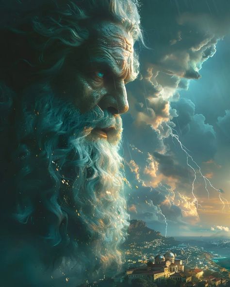 Zeus, god of the sky, king of the Olympian gods #aiart #ai #digitalai #artificialintelligence #artists #newmediaart Sky God, Zeus God, Olympian Gods, Sky King, New Media Art, Greek God, Greek Gods, Beautiful Places To Visit, Mythical Creatures