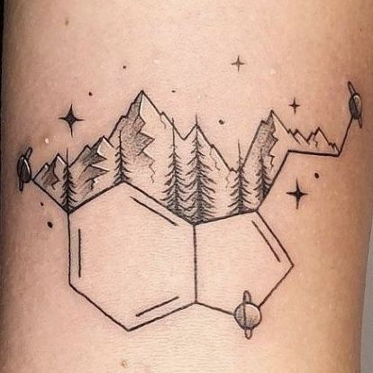 Event Horizon Tattoo, Earth Tattoo Color, Adrenaline Tattoo Ideas, Chemistry Tattoos, Adrenaline Tattoo, Serotonin Molecule Tattoo, Geometric Universe Tattoo, Dopamine Tattoo, Chemistry Tattoo