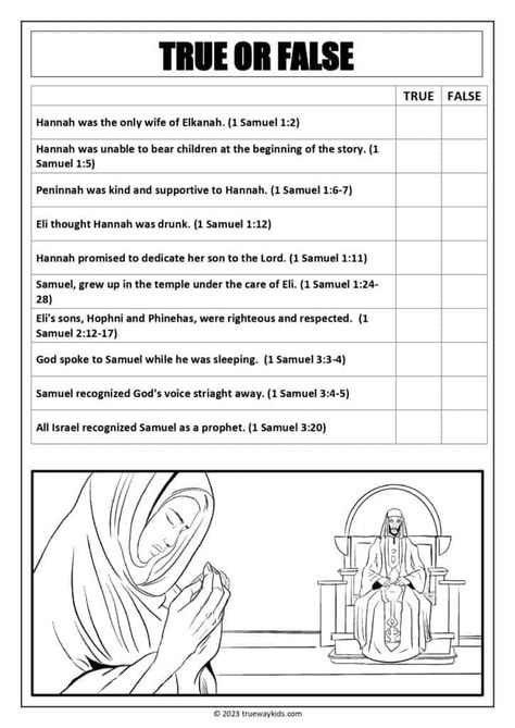 Looking for a fun and interactive way to teach your youth group about Hannah and Samuel from the Bible? Check out our true or false worksheet! It's perfect for engaging your students and sparking discussions around this important story. Download it for free on our website. Samuel Bible Story, Hannah And Samuel, Hannah Bible, Teen Bible Lessons, Samuel Bible, Teen Bible Study, Trueway Kids, Bible Study Worksheet, Children Church