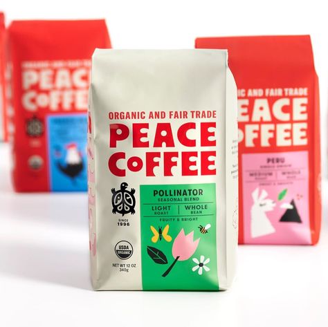 Werner Design Werks on Instagram: “Peace Coffee’s refreshed branding and packaging now on our site👆🏻check it out. It was an amazing experience working with the passionate and…” Coffee Bag Design, Peace Coffee, Matcha Cafe, Light Roast Coffee, Coffee Pack, Packaging Design Trends, Cafe Logo, Food Packaging Design, Designer Art