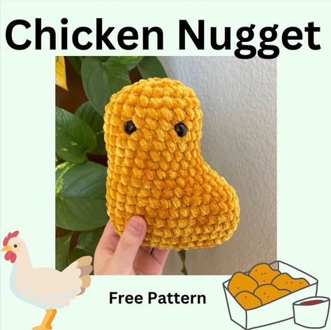 Crochet Chicken Nugget Pillow, Tubby Nugget Crochet Pattern, Amigurumi Chicken Nugget Pattern, Chicken Nugget Amigurumi, Dinosaur Chicken Nugget Crochet Pattern, Chicken Nugget Amigurumi Free Pattern, Crochet Nugget Pattern, Crochet Dinosaur Nugget, Quick Crochet Stuffies