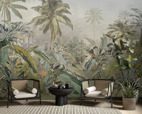 Amazon.com: MareWallArt Vintage Tropical Wallpaper - Landscape Wall Mural, Scene Wallpaper, Nature Landscape Wall Mural : Handmade Products Subtle Background, Jungle Wall, Scenic Wallpaper, Tropical Wallpaper, Branch Design, The Secret Garden, Forest Wallpaper, Wallpaper Peel And Stick, Kelly Wearstler