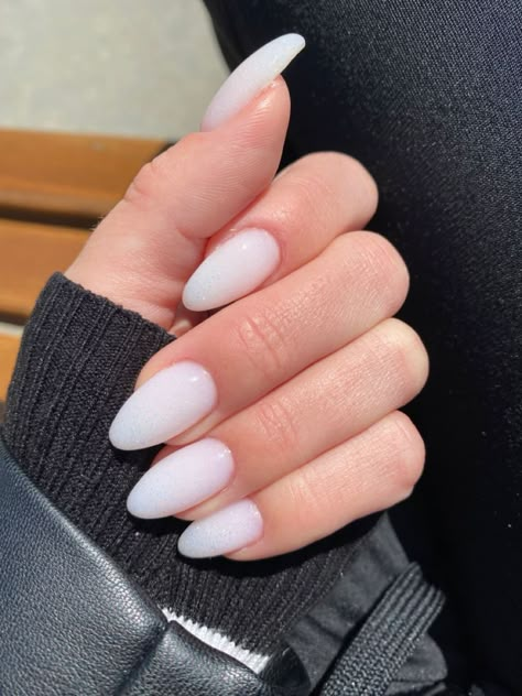 Milk Nails Almond Shape, Almond Soft White Nails, Milky White Acrylic Nails Almond, Medium Almond Nails Milky White, Milky White Nails Badem, Creamy White Oval Nails, While Milky Nails, Milky White Almond Shape Nails, Almond White Dip Nails