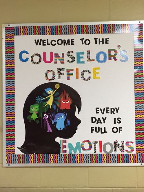 Counselors Bulletin Board Ideas, Counselor Board Ideas, Guidance Counselor Bulletin Boards High School, Elementary Counseling Bulletin Boards, Coping Skills Bulletin Board Ideas, Meet The Counselor Bulletin Board, Guidance Office Bulletin Boards, Elementary School Counselor Office Setup, Counselor Bulletin Board Ideas