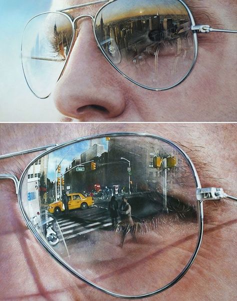 Simon Hennessey, Hyper Realism, Hyperrealism Paintings, Reflection Art, Hyper Realistic Paintings, Reflection Photography, Mirror Reflection, Film Inspiration, Realistic Paintings