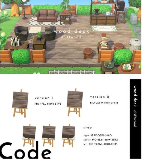 Acnh Deck Design Code, Acnh Moodboard, Acnh Summer, Wood Deck Designs, Deck Patterns, Nintendo Switch Animal Crossing, Wood Path, Wooden Path, Wood Plank Walls