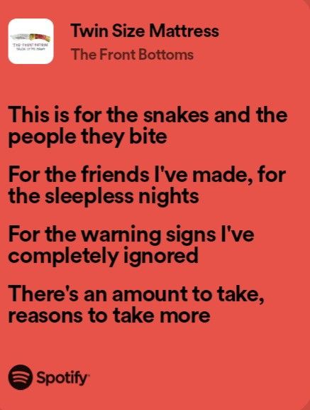 Twin Size Mattress Lyrics, Twin Size Mattress The Front Bottoms, The Front Bottoms Lyrics, Twin Sized Mattress, Twin Size Mattress, Real Lyrics, The Front Bottoms, Midwest Emo, Meaningful Lyrics