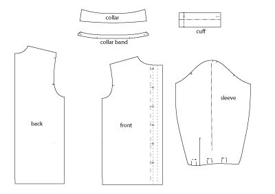 Sewing Pattern Pieces used to make the Classic Shirt pattern 540 Collar Shirt Pattern Sewing, Shirts Pattern, Button Up Blouse Pattern, Button Up Shirt Pattern Free, Mens Shirt Sewing Pattern, Dress Shirt Pattern, Collar Shirt Pattern, Button Down Pattern, Shirt Pattern For Men