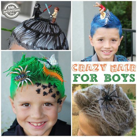 Crazy Hair Ideas for Boys Halloween Hair Boys, Wacky Hair Day Ideas For Boys, Crazy Hair Ideas For Boys, Boy Crazy Hair Day, Crazy Day At School, Crazy Hair For Boys, Boys Crazy Hair Day, Crazy Hair Day For Boys, Easy Crazy Hairstyles