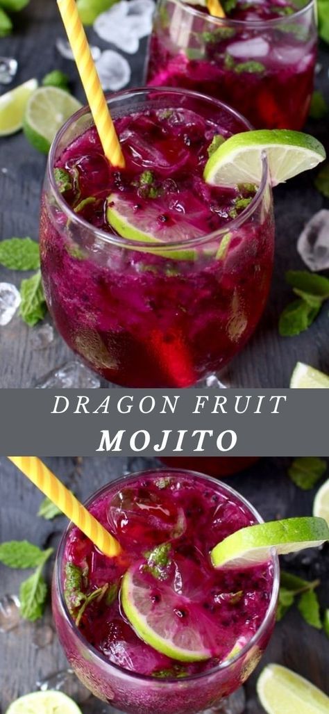 Cocktails With Muddled Fruit, Dragon Cocktail Drinks, Dragon Fruit Cocktail Vodka, Dragon Fruit Mojito, Muddled Fruit Cocktails, What To Do With Dragon Fruit, Dragon Fruit Alcoholic Drink, Dragonfruit Juice Recipe, Dragonfruit Cocktail Recipe