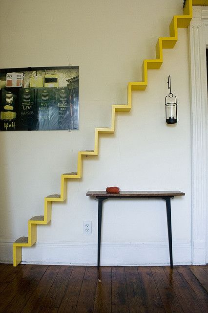 Cat Walk by Design Sponge/Grace Bonney: @Christina & Silbermann: Max would like this in his next house. #Cat_Staircase #Design_Sponge #Grace_Bonney   I saw one of these once and if you love cats and have a few indoors, consider building one but make sure you have some landings or hammocks at various places. Katt Grejer, Cat Stairs, Diy Playground, Cat Playground, Stair Case, Cat Shelves, Trampolines, Cat Room, Cat Walk