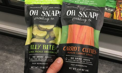 Snack Pickles From "Oh Snap!" Are The Grab-And-Go Option All Pickle Lovers Deserve Oh Snap Pickles, Pickled Carrots, Carrot Sticks, Pickle Juice, Oh Snap, Dill Pickle, Fat Free, Snack Ideas, Non Gmo