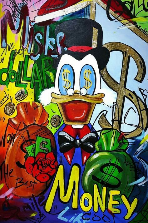 Donald Duck Money Wallpaper, Pop Art Disney, Aztec Pattern Wallpaper, Money Design Art, Monopoly Art, Disney Money, Disney Pop Art, Trippy Iphone Wallpaper, Graffiti Pictures