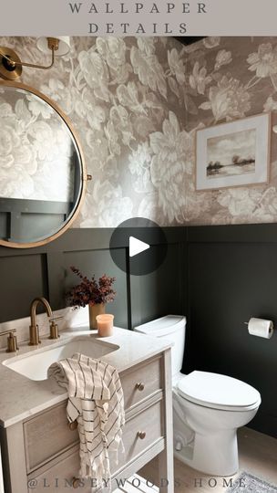 Half Bath Accent Wall Ideas Wood, Peel And Stick Wallpaper Half Bath, Half Wall Wallpaper Bathroom, Small Half Bathroom Ideas Wallpaper, Half Bath Wallpaper Ideas, Half Bath With Wallpaper, Half Bath Accent Wall, Half Bathroom Ideas Wallpaper, Sweden Wallpaper