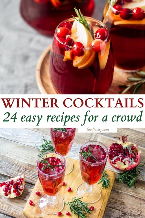 Winter Cocktail Pitcher Recipe, Big Batch Cocktails Winter, Batch Cocktails Winter, Fun Winter Cocktails, January Cocktails, Winter Vodka Cocktails, Easy Crowd Meals, Easy Winter Cocktails, Girls Night Cocktails