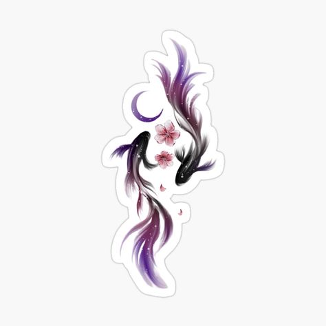 Get my art printed on awesome products. Support me at Redbubble #RBandME: https://www.redbubble.com/i/sticker/Koi-fishes-with-blossoms-by-Citybubbleds/161910226.EJUG5?asc=u Fish Stickers Printable, Koi Sticker, Purple Koi Fish, Two Koi Fish, Fish Stickers, Koi Fishes, Coy Fish, Koi Fish Designs, Fish Designs