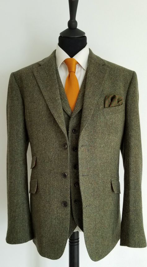 Dark Green Tweed Suit, Headshot Wardrobe, Green Tweed Suit, Grooms Outfit, Tweed Wedding Suits, Donegal Tweed, Groom Wedding Attire, Tweed Jackets, Wind In The Willows