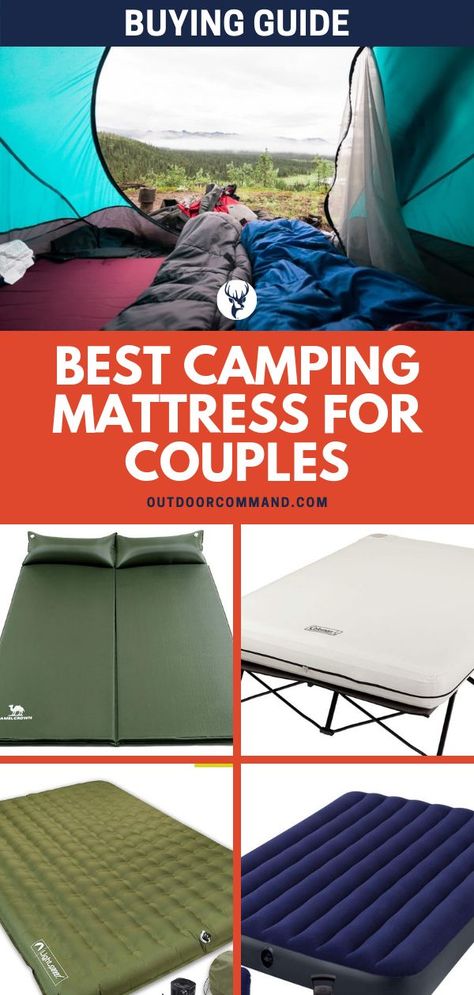 Best Camping Mattress For Couples. It's summer and we've got some great ideas on how to get the best sleep in your tent with our list of mattresses for couples. Check out our awesome list and find what's right for you! #outdoorlife #campinggear #campingtips #survivalgear #buyingguides #mattress Tent Camping Sleeping Hacks, Tent Camping Beds Ideas, Best Air Mattress For Camping, Camping Bed Hacks, Air Mattress Hacks, Camping Bed Ideas, Sleeping In Tent, Outdoor Camping Ideas, Nomadic Living