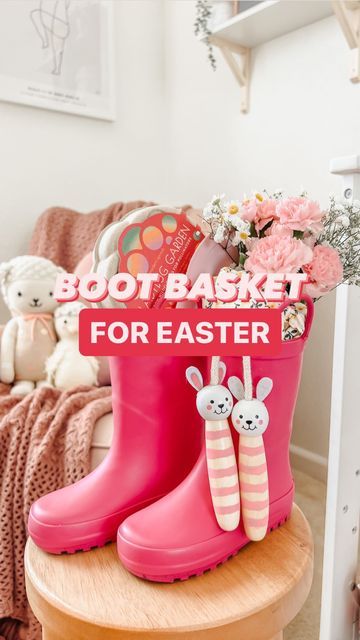 Rain Boot Easter Basket Ideas, Rain Boots Easter Basket, Rain Boot Easter Basket, Ladybug Garden, Garden Boots, Kids Easter Basket, Spring Gardening, Basket Uses, Garden Kit