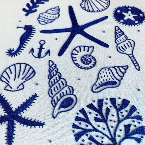 Bluework Embroidery, Ocean Embroidery, Sea Embroidery, Yumiko Higuchi, Simple Hand Embroidery Patterns, Wedding Embroidery, Embroidery Alphabet, Bead Embroidery Patterns, Embroidery On Clothes