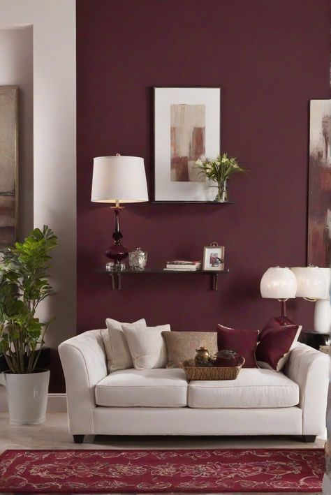 home decorating, home interior design, interior design space planning, interior bedroom design, designer wall paint, home paint colors, paint color match Maroon And Gray Living Room, Cranberry Wall Color, Burgundy Accent Wall Living Room, Burgundy Wall Paint, Burgundy Paint Colors Wall, Maroon Accent Wall, Maroon Living Room, Maroon Walls, Burgundy Living Room