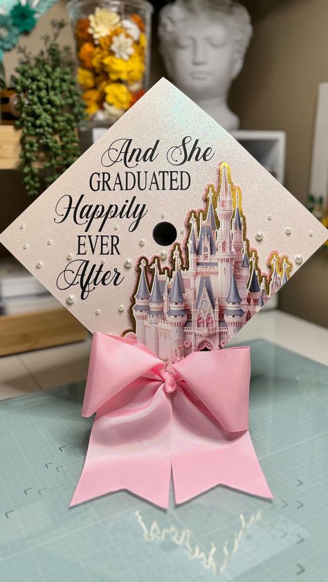 Marisela Garcia | And she graduated happily ever after 🏰✨ Inspo from Pinterest✨ . . . . #gradcap #disney #disneygraduationcap #gradcapdesigns #gradcapideas … | Instagram Happily Ever After Decorations, And She Graduated Happily Ever After, Minnie Mouse Graduation Cap, Grad Cap Ideas Girly, Eeyore Graduation Cap, Disney Princess Grad Cap, Sleeping Beauty Graduation Cap, Senior Graduation Cap Ideas, Graduation Caps Disney