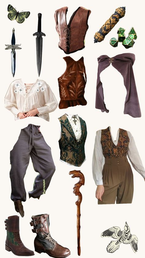 DND character outfit ideas Dnd Inspired Outfits, Dungeons And Dragons Outfits, Dnd Rogue Outfit, Dnd Visuals, Dungeons And Dragons Cosplay, Bard Outfit, Witches Gathering, Character Outfit Ideas, Dnd Outfits