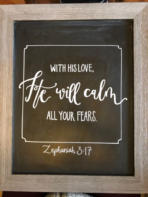 Chalkboard art// scripture art// Zephaniah 3:17 // calligraphy // font // simple design Bible Chalkboard Art, Home Chalkboard Art, Christian Chalkboard Ideas, Simple Chalkboard Art, Bible Verse Chalk Art, Chalkboard Verses Art, Chalkboard Scripture Art, Chalkboard Bible Verse, Christian Chalk Art