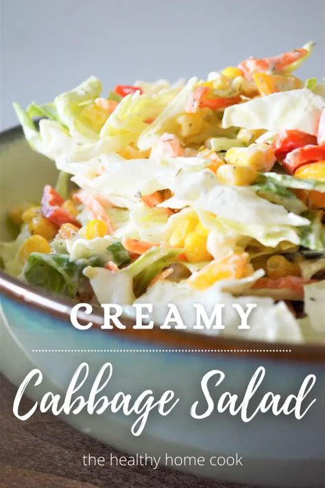 Creamy Cabbage Salad – The Healthy Home Cook Creamy Cabbage, Creamy Salad, Vegetarian Cabbage, Cabbage Salad, Green Cabbage, Carb Recipes, Gluten Free Vegetarian, Summer Recipes, Home Cooking