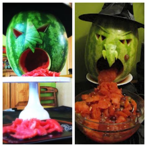 vomiting watermelon Halloween Watermelon, Comidas Halloween, Hocus Pocus Party, Vegetable Art, Cut Watermelon, Creative Food Art, Easy Diy Halloween, Halloween Food For Party, Fruit Tray