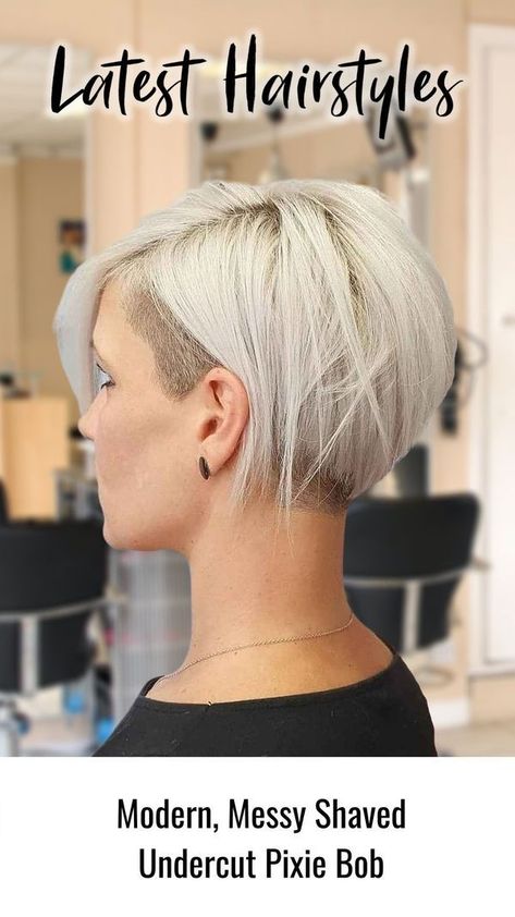 modern-messy-shaved-undercut-bob Pixie Bobs, Shaved Pixie, Kort Bob, Undercut Bob, Pixie Bob Hairstyles, Pixie Cut With Undercut, Bob Cuts, Shaved Undercut, Pixie Bob Haircut