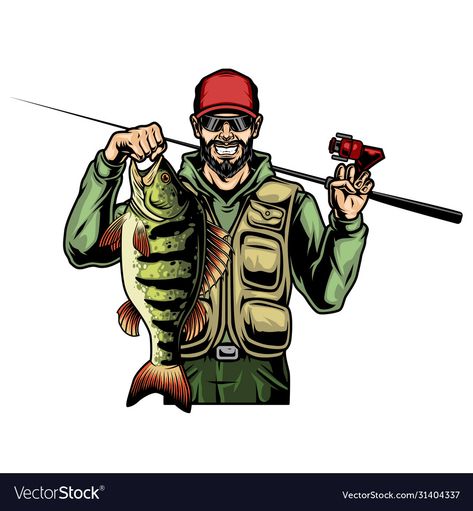 Fisherman Vector, Perch Fish, Perch Fishing, Fishing Design, White Bg, Fish Silhouette, Sports Tshirt Designs, Vintage Text, Fish Vector