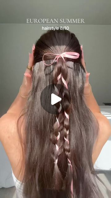 Grace Weston on Instagram: "braids 🤝 ribbons 

#easyhairstyles #braidstyles #halfuphalfdownhairstyle" How To Do Ribbon Hairstyle, Ribbon In Hair Hairstyles, Ribbon In Braided Hair, How To Braid Ribbon Into Hair, Hairstyles With Ribbon Braided, Ribbon Braided In Hair, Hair Ribbons Hairstyles, Braid With Ribbon, How To Braid