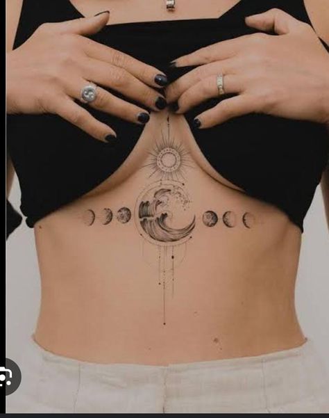 Underboob Tattoo Designs, Belly Tattoos, Tattoos Geometric, Chest Tattoos For Women, Cute Tattoos For Women, Dainty Tattoos, Elegant Tattoos, Hand Tattoo, Feminine Tattoos