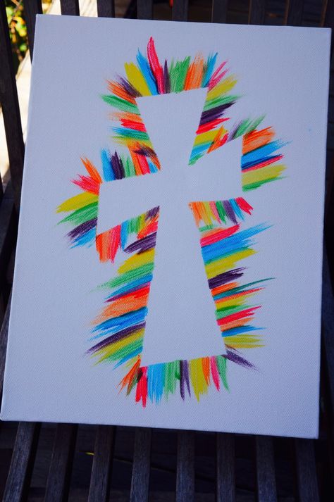 Christian School Art Projects, Jesus Died On The Cross Craft, Cross Painting Ideas, Christian Art Projects, Children's Church Crafts, Sunday School Crafts For Kids, School Wall Art, Bible School Crafts, Christian Crafts