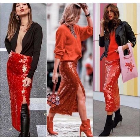 Red Sequin Skirt Outfit, Sequin Maxi Skirt Outfit, Sequin Midi Skirt Outfit, Sparkling Outfit, Red Sequin Skirt, Outfit Navidad, Sequin Skirt Outfit, Maxi Sequin Skirt, Xmas Outfit