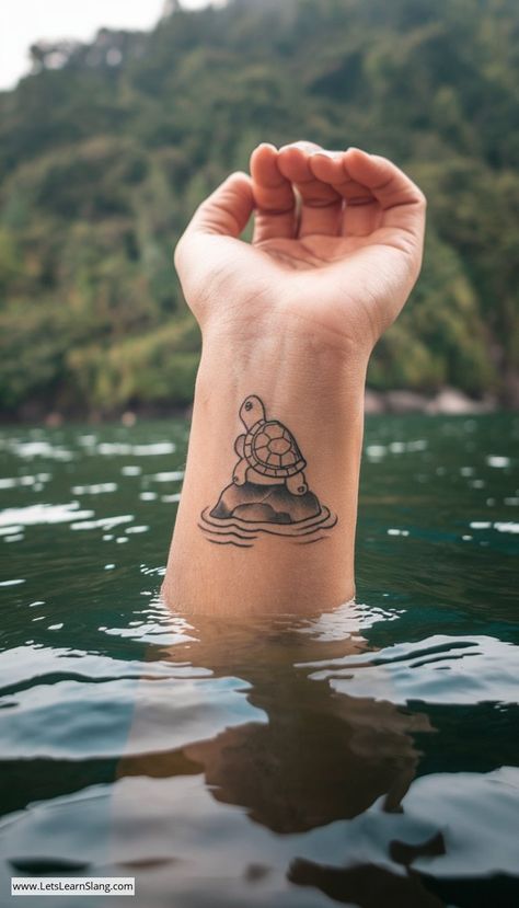 Heartshell Turtle Wrist Tattoo Watercolor Turtle Tattoo, Turtle Wrist Tattoo, Wrist Tattoo Ideas, Small Turtle, Small Turtles, Tattoo Ideas For Women, Wrist Tattoo, Wrist Tattoos, Turtles