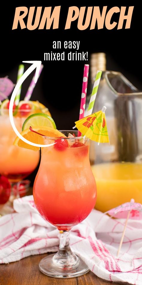 Rum Mixed Drinks, Dark Rum Cocktails, Rum Punch Cocktail, Fruity Mixed Drinks, Frozen Drinks Alcohol, Rum Drinks Recipes, Rum Punch Recipes, Punch Cocktails, Alcoholic Desserts