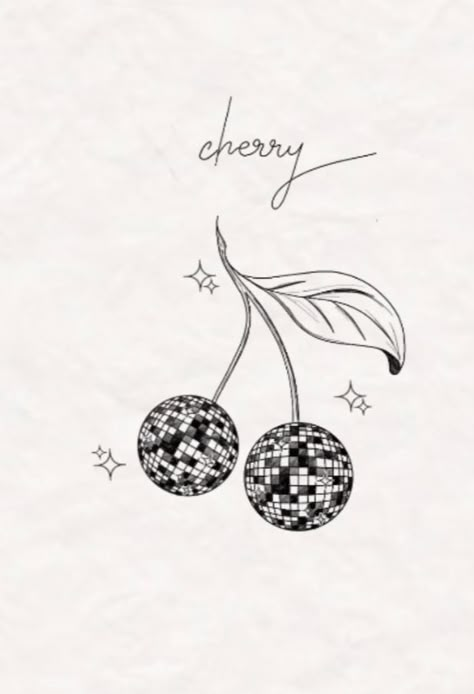 Cher Tattoo Ideas, Disco Cherry Tattoo, Disco Ball Cherry Tattoo, Cherry Disco Ball Tattoo, Disco Tattoos, Ibiza Tattoo, Black And White Rose Tattoo, Disco Cherry, Wheat Tattoo