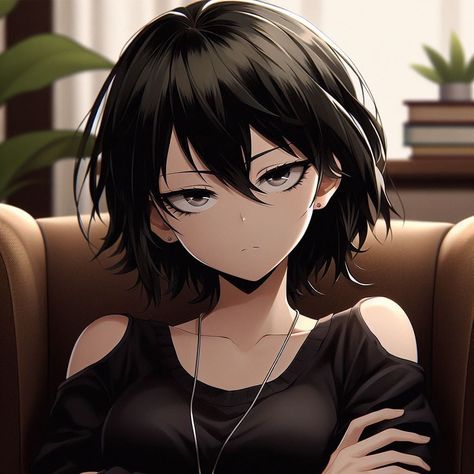 Short Hair Anime Style, Anime Female Short Hairstyles, Short Haired Anime Characters, Short Black Hair Anime Characters, Aizawa's Daughter Oc, Anime Character Design Female Black Hair, Characters With Short Black Hair, Anime Girlies Black Hair, Short Hair Female Character Design