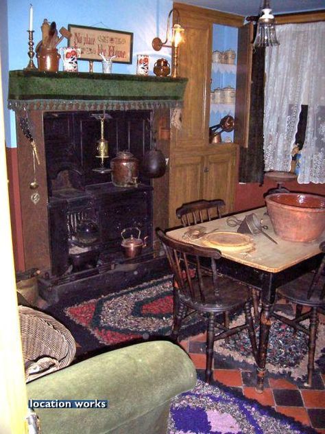 Victorian kitchen interior showing cast iron range  #victoriankitchen #edwardiankitchen #vintagekitchen #victorianinteriors #victorianrange #castironrange Tiled Hallways, Victorian Homes Interior Kitchen, Victorian Range, Victorian Homes Interior, Edwardian Interiors, Victorian Kitchens, Victorian Ideas, Edwardian Kitchen, Victorian Rooms