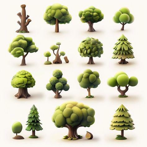 Photo trees 3d tree icons colorful real ... | Premium Photo #Freepik #photo Low Poly Trees, Cinnamoroll Moodboard, Tree Icons, Icons Colorful, Stylized Tree, Good Animated Movies, About Trees, Tree Model, 3d Environment