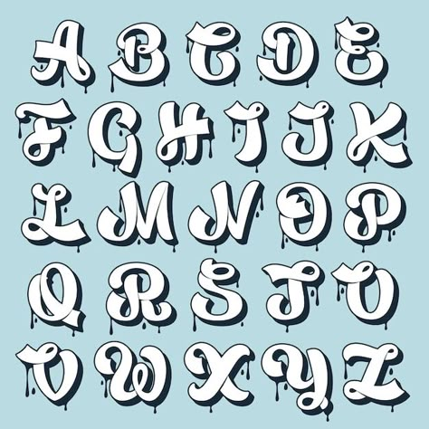 Happy Fonts Alphabet, Hand Lettering Poster, Hand Lettering Fonts Alphabet Calligraphy, Graffiti Lettering Alphabet Fonts Style, Spongebob Lettering, Abc Lettering Fonts, Alphabet Fonts Graffiti, Fonts Alphabet Graffiti, Beautiful Fonts Alphabet