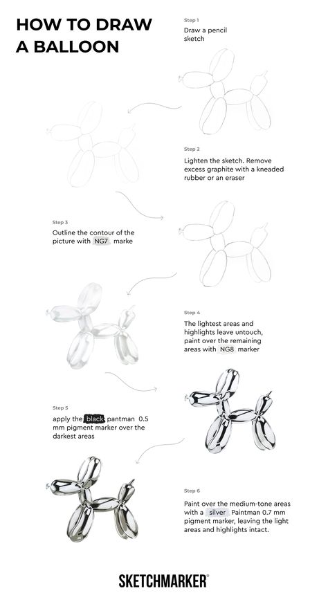 Balloon Dog Drawing Tutorial, How To Draw A Balloon Dog, Balloon Animal Drawing, How To Sketch, Acrylic Art Projects, Balloon Dog, Art Lessons Elementary, Balloon Animals, Color Pencil Art