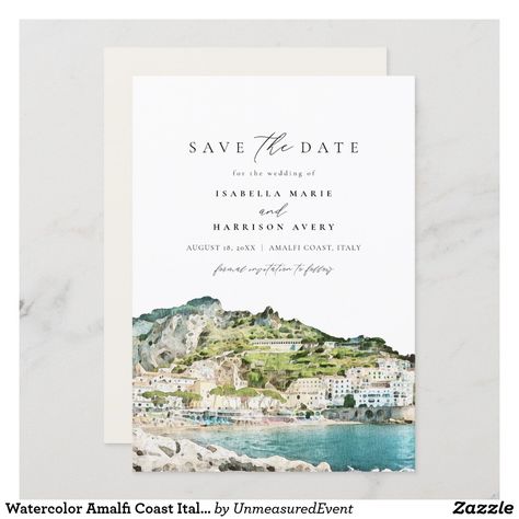 Italian Wedding Invitations, Italy Watercolor, Amalfi Coast Wedding, Italy Landscape, Amalfi Coast Italy, Engagement Invitations, Save The Date Card, Rehearsal Dinner Invitations, Engagement Party Invitations